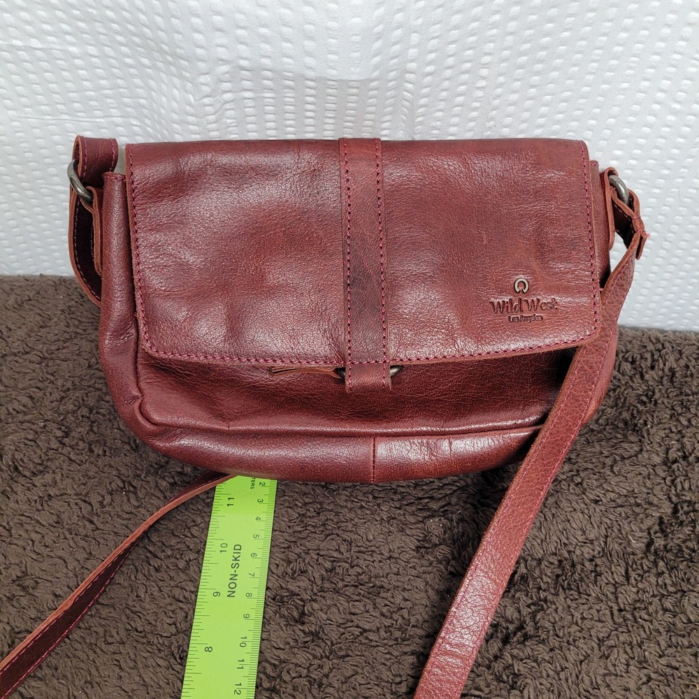 Wild West Los Angeles Burgundy Leather Crossbody Bag‎ Western Plaid Lining